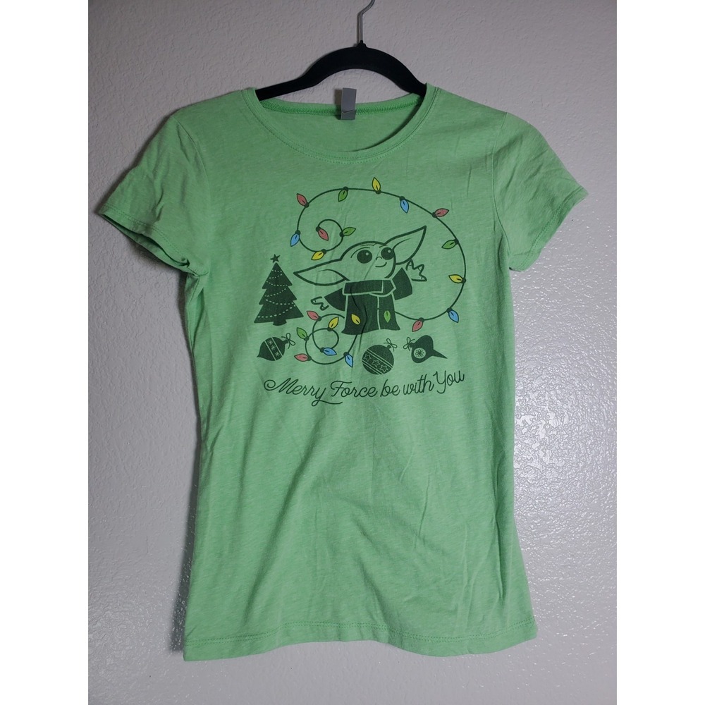 Baby Yoda Christmas Tee XL (14/16) Green Merry Force Be With You Star Wars Style